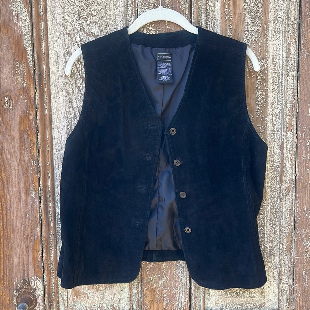 Outbreak vintage black  leather button up vest size medium
